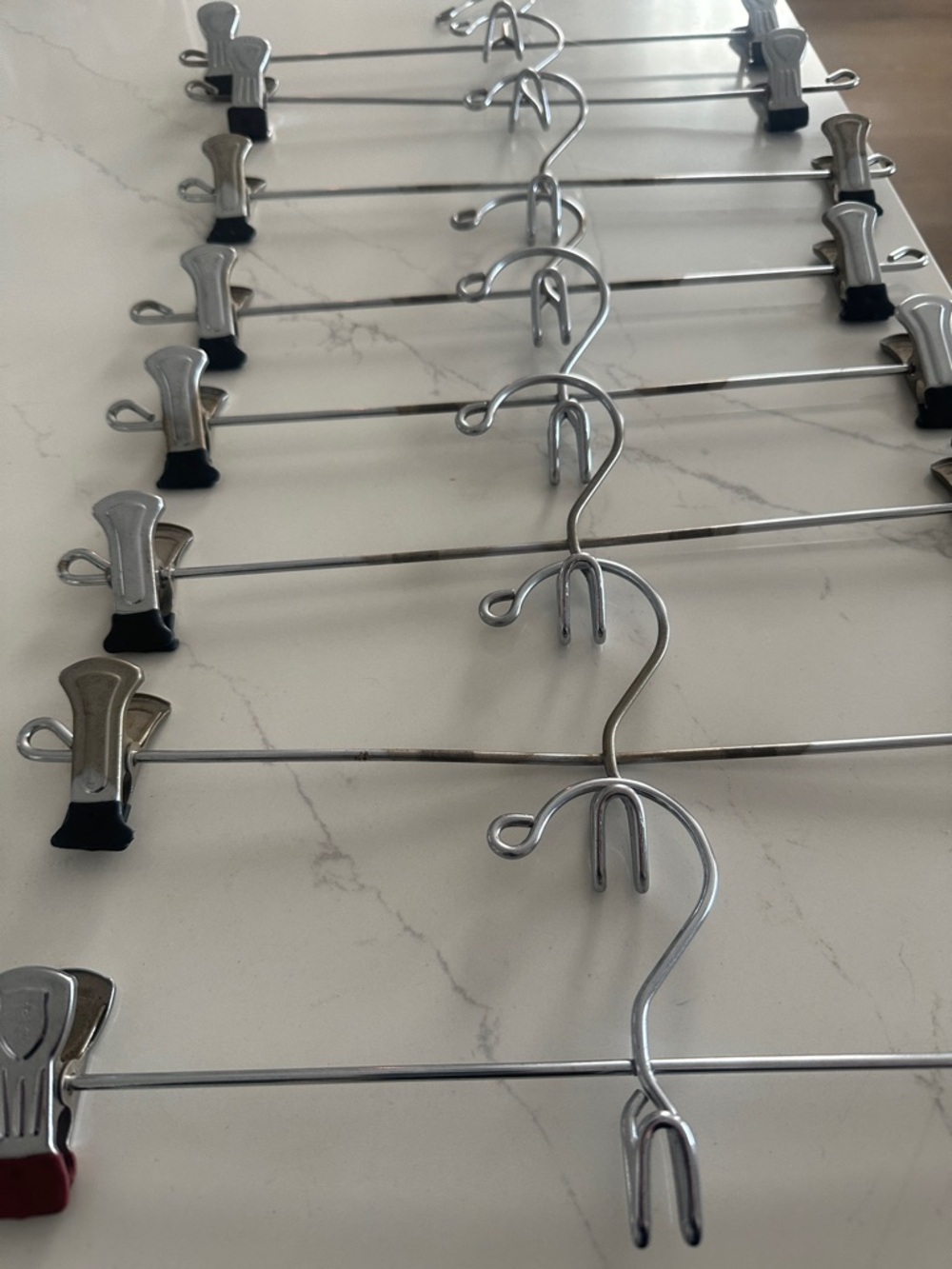 Set of 8 Metal Skirt/Pant Hangers with Clips - Silver - Picture 2 of 13
